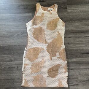 Badgley Mischka Cream and Gold Leaf Mini Dress